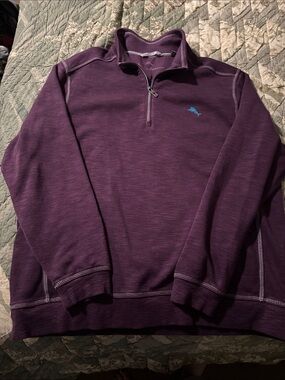 Tommy Bahama Men's Quarter-Zip Pullover Sweater - Plum Size XL
